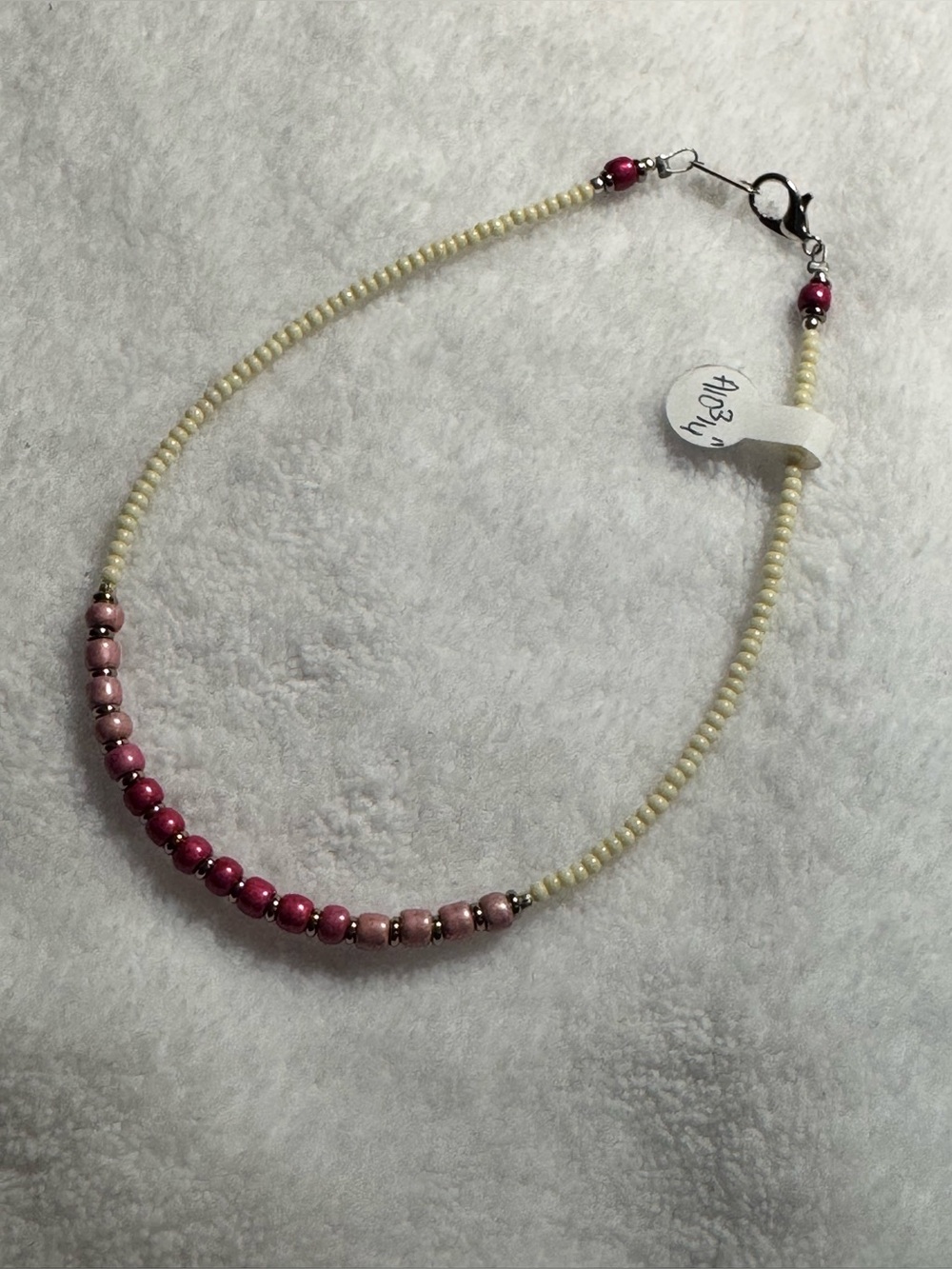 #JBx019 - Gradient Pink & Ivory Seed Bead Ankle Bracelet Anklet